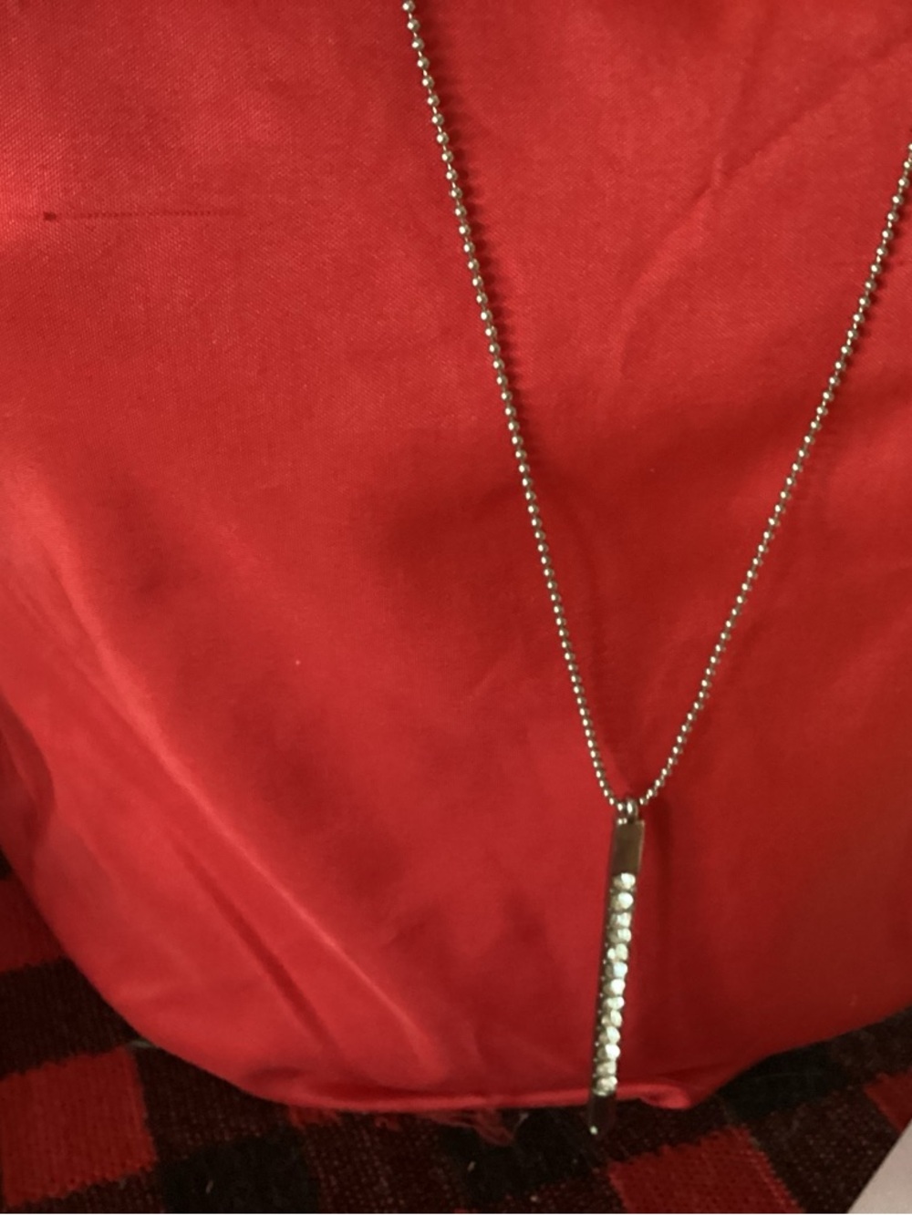 Silver Bar Pendant Necklace with Clear Stones - Women's Jewelry